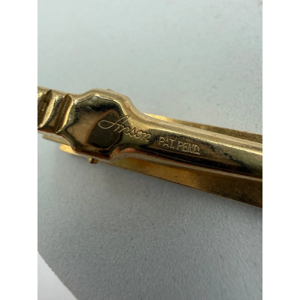 Vintage Anson Gold Tone Cufflinks Tie Clip Set Starburst Rhinestone Textured